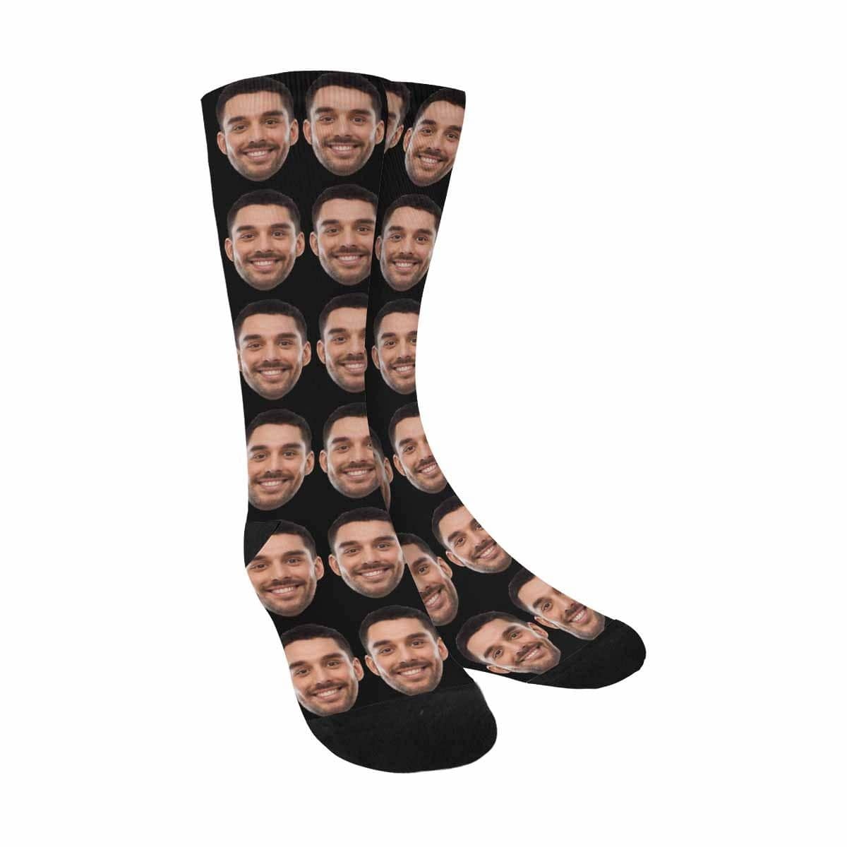 FacePajamas Sublimated Crew Socks Black Custom Face Photo Various Colors Sublimated Crew Socks Personalized Picture Socks Unisex Gift for Men Women