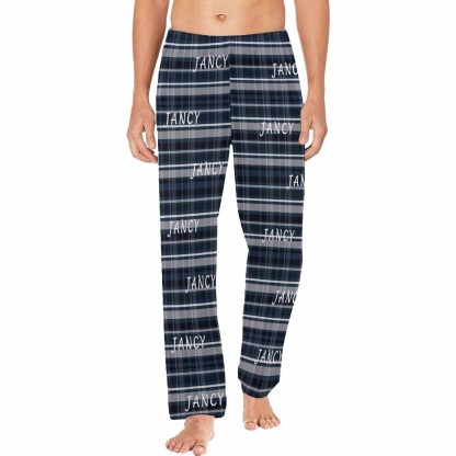 FacePajamas Pajama Shirt&Pants Black Lattice / S Custom Name Black&Blue Lattice Sleepwear Personalized Men's Slumber Party Long Pajama Pants