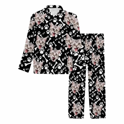 FacePajamas Pajama Black / S Custom Pet Face Lovely Cat Blue Black Persoanlized Sleepwear Men's Long Pajama Set