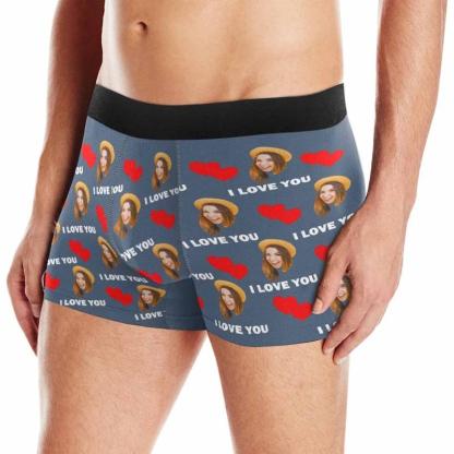 FacePajamas Underwear Black Waistband / Grey / XS [Made In USA] Custom Boxer Briefs with Face I Love You Personalized Boxer for Husband Boyfriend Print Face Photo Underwear Customized Mens Underwear Gift for Husband