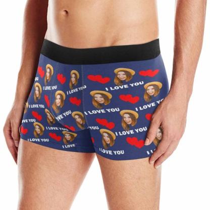 FacePajamas Underwear Black Waistband / Navy / XS [Made In USA] Custom Boxer Briefs with Face I Love You Personalized Boxer for Husband Boyfriend Print Face Photo Underwear Customized Mens Underwear Gift for Husband