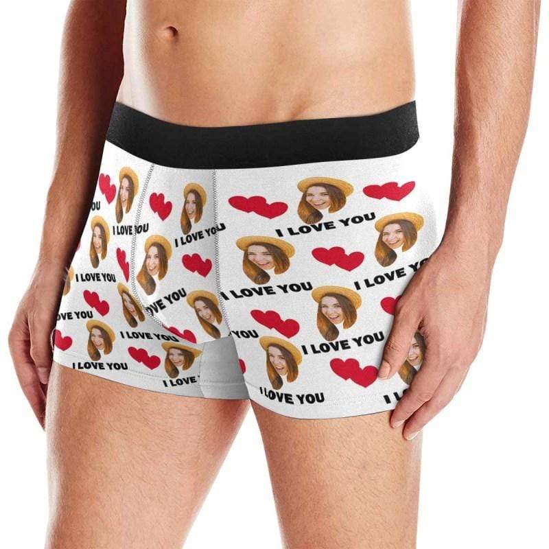 FacePajamas Underwear Black Waistband / White / XS [Made In USA] Custom Boxer Briefs with Face I Love You Personalized Boxer for Husband Boyfriend Print Face Photo Underwear Customized Mens Underwear Gift for Husband