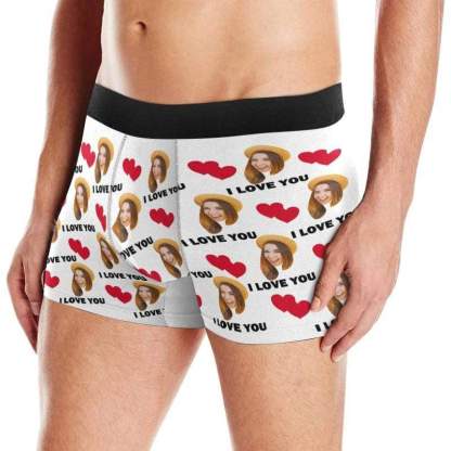 FacePajamas Underwear Black Waistband / White / XS [Made In USA] Custom Boxer Briefs with Face I Love You Personalized Boxer for Husband Boyfriend Print Face Photo Underwear Customized Mens Underwear Gift for Husband