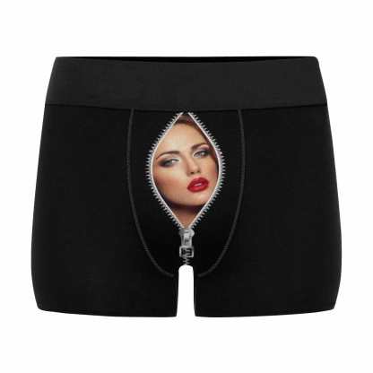 FacePajamas Underwear Black / XS [Made In USA] Custom Men's Boxer Briefs with Girlfriend Zip Face Personalized Underwear Valentines Gift for Him