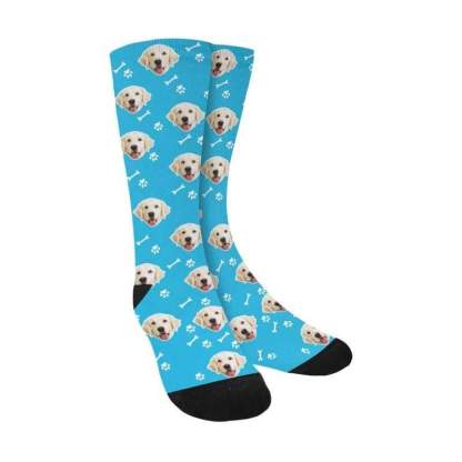 FacePajamas Sublimated Crew Socks Blue / Normal Custom Dog Face Socks Funny Printed Photo Pet Socks Personalized Picture Sublimated Crew Socks