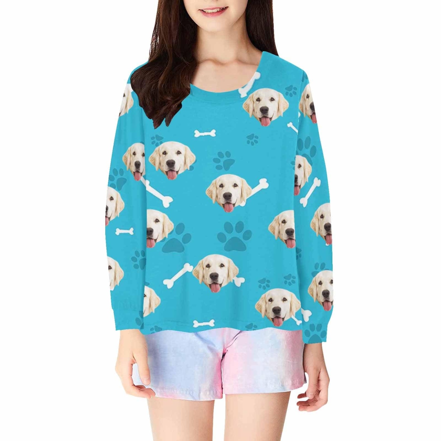 FacePajamas Pajama Shirt&Pants Blue Tops / XS Custom Face Kids' All Over Print Pajama Top & Trousers Multiple Colors Pet Personalized Long Pajama Set
