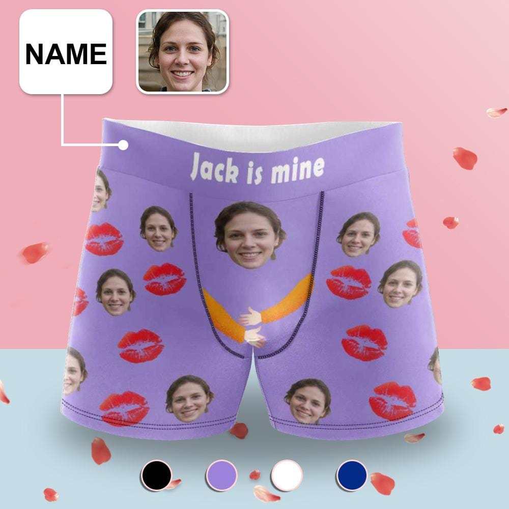 FacePajamas Men Underwear Boxer Briefs with Custom Waistband Men's Custom Face&Name Hug Lip Underwear