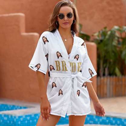 FacePajamas Pajama-2ML-SDS #Bride Robe#For Wedding-Custom Face Unique Short Robe For Bride and Bridesmaids The Best Getting Ready Robes for Your Bridal Party