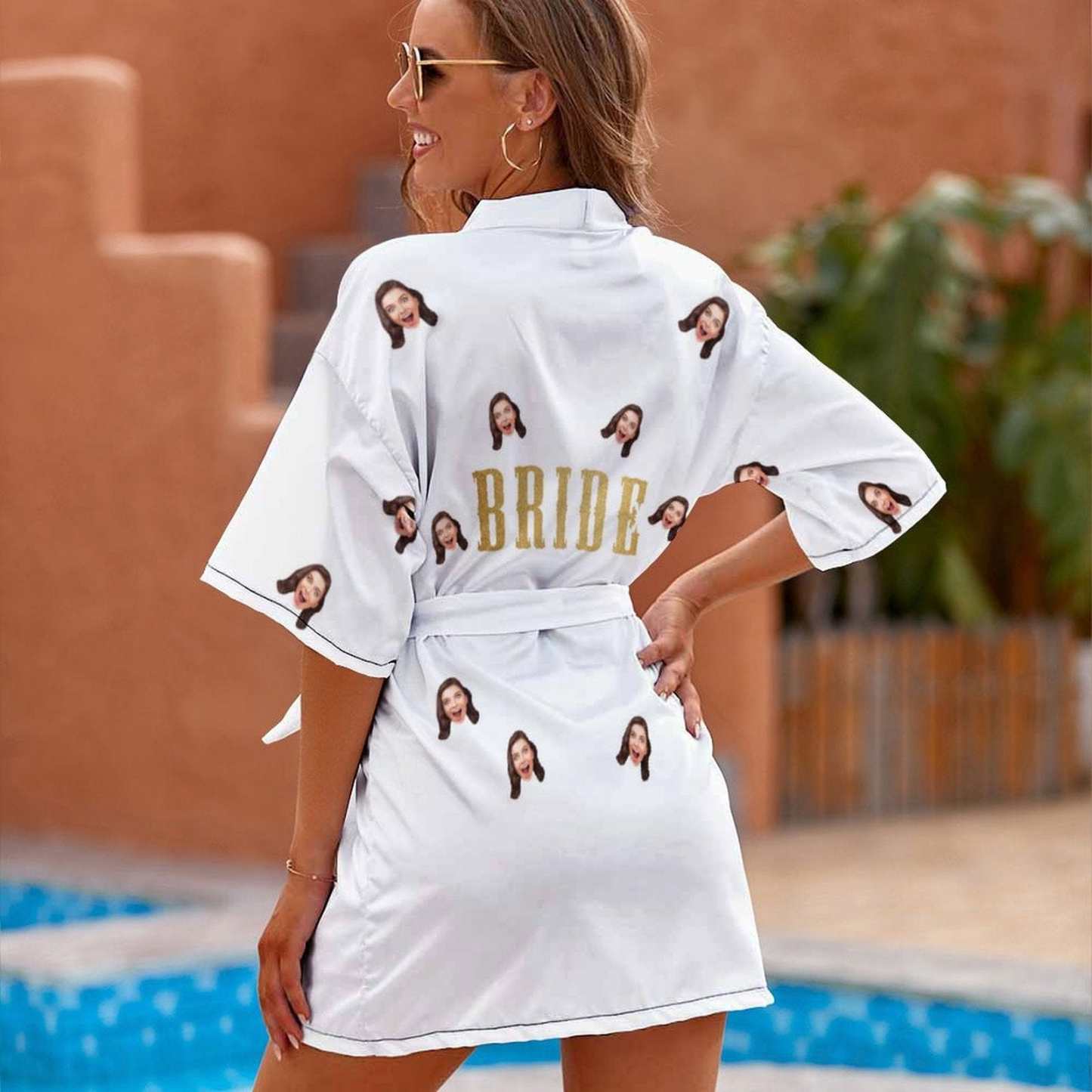 FacePajamas Pajama-2ML-SDS #Bride Robe#For Wedding-Custom Face Unique Short Robe For Bride and Bridesmaids The Best Getting Ready Robes for Your Bridal Party