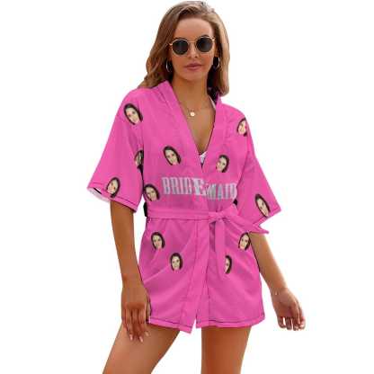 FacePajamas Pajama-2ML-SDS #Bride Robe#For Wedding-Custom Face Unique Short Robe For Bride and Bridesmaids The Best Getting Ready Robes for Your Bridal Party