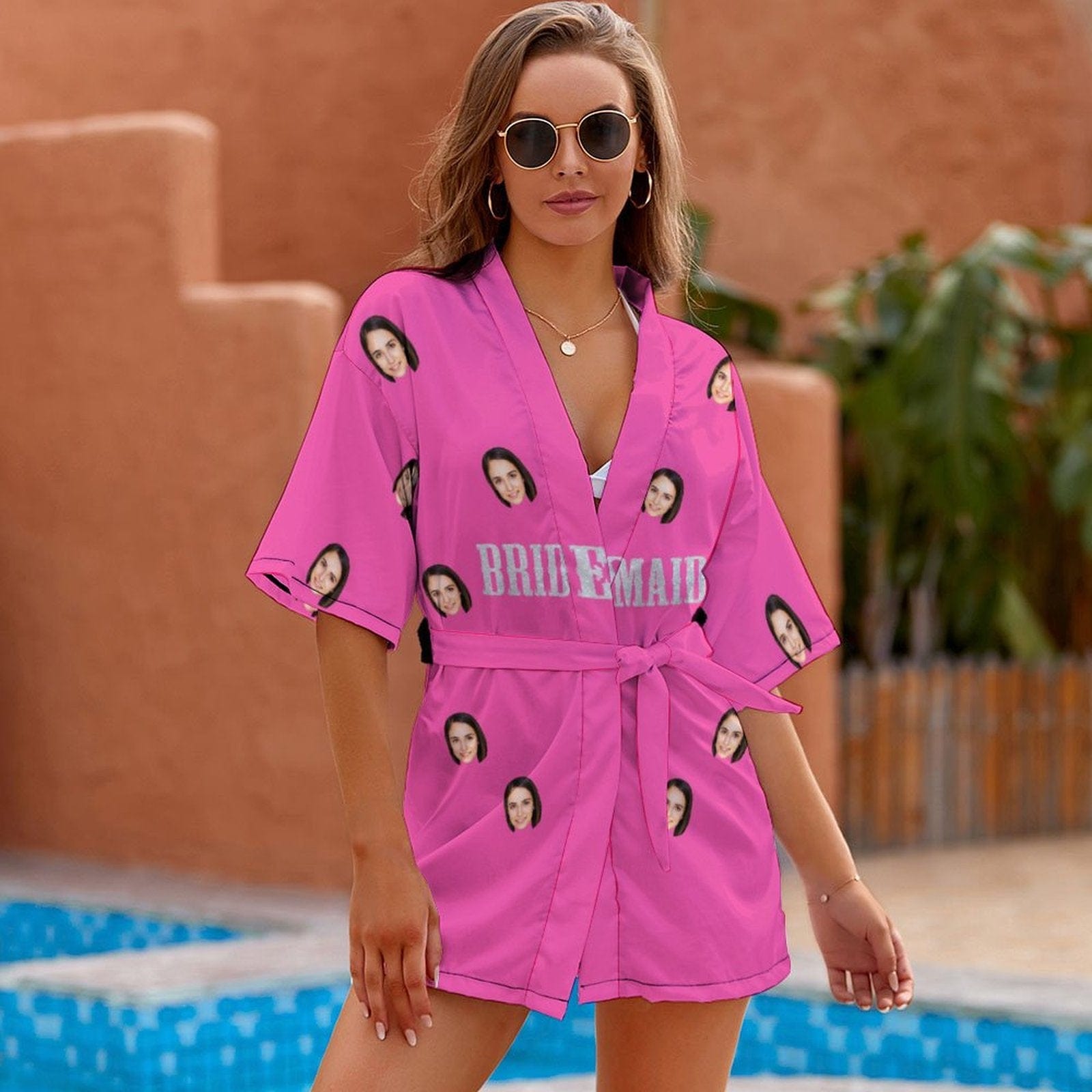 FacePajamas Pajama-2ML-SDS #Bride Robe#For Wedding-Custom Face Unique Short Robe For Bride and Bridesmaids The Best Getting Ready Robes for Your Bridal Party