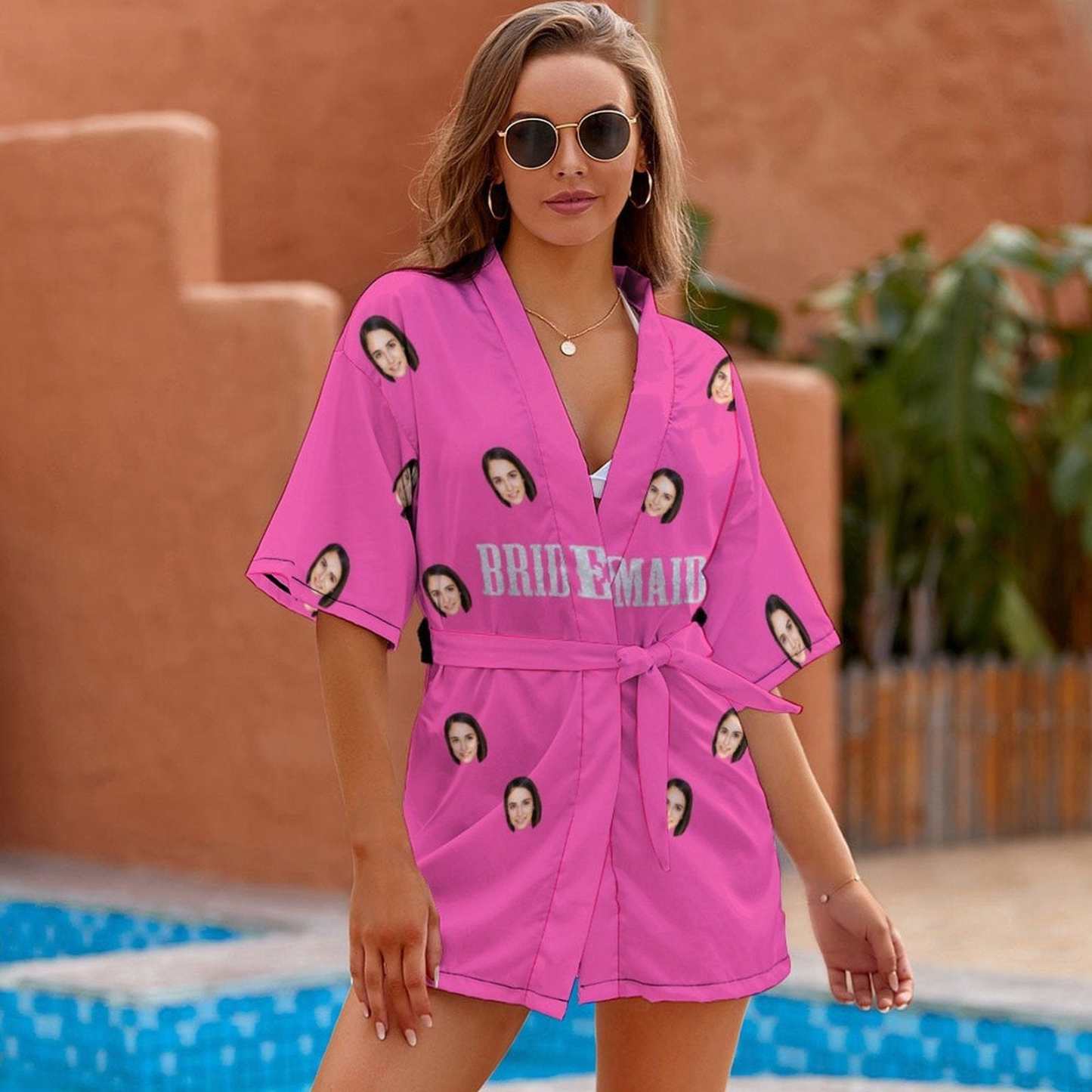 FacePajamas Pajama-2ML-SDS #Bride Robe#For Wedding-Custom Face Unique Short Robe For Bride and Bridesmaids The Best Getting Ready Robes for Your Bridal Party