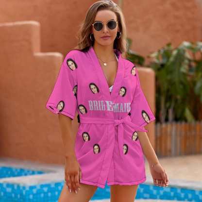 FacePajamas Pajama-2ML-SDS #Bride Robe#For Wedding-Custom Face Unique Short Robe For Bride and Bridesmaids The Best Getting Ready Robes for Your Bridal Party