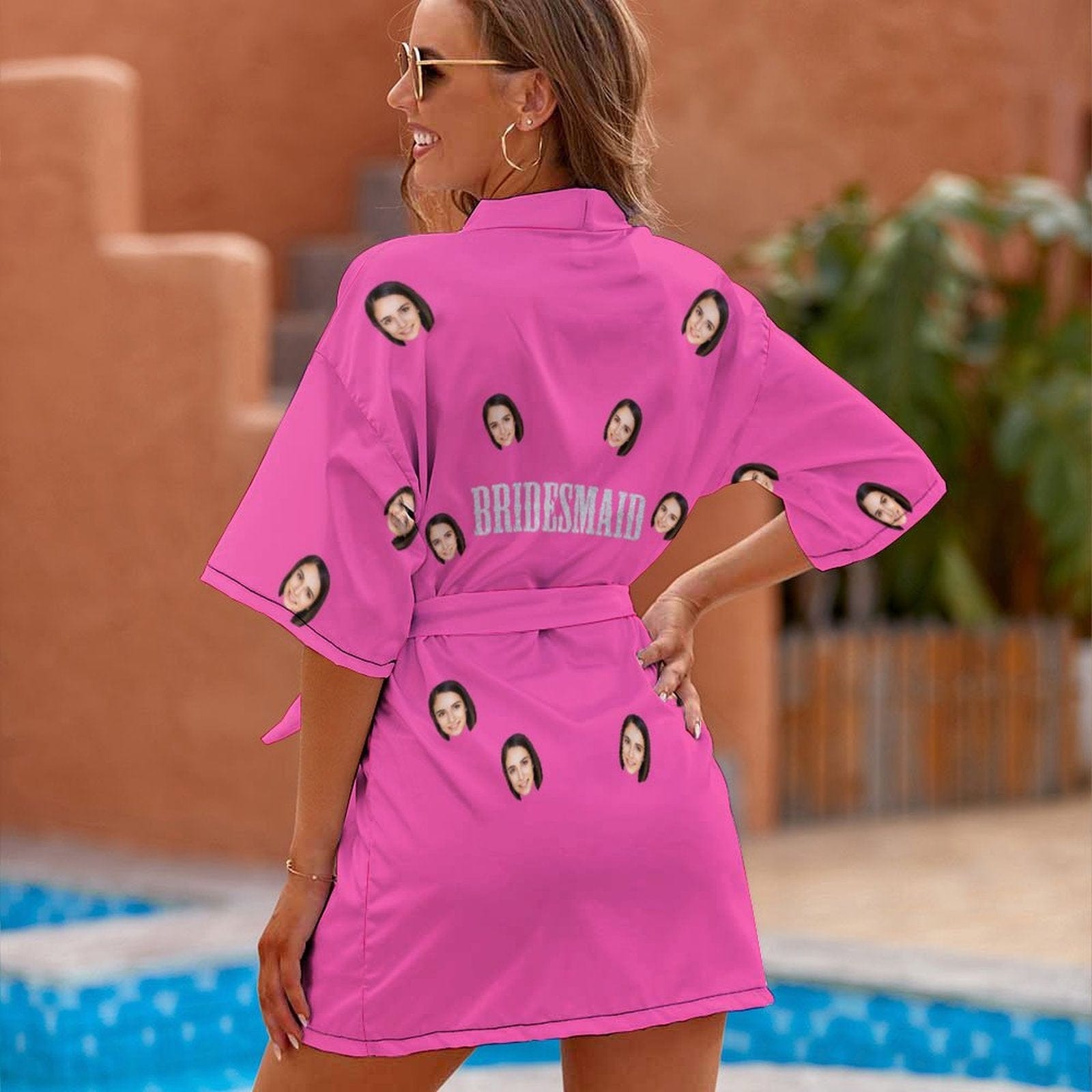 FacePajamas Pajama-2ML-SDS #Bride Robe#For Wedding-Custom Face Unique Short Robe For Bride and Bridesmaids The Best Getting Ready Robes for Your Bridal Party