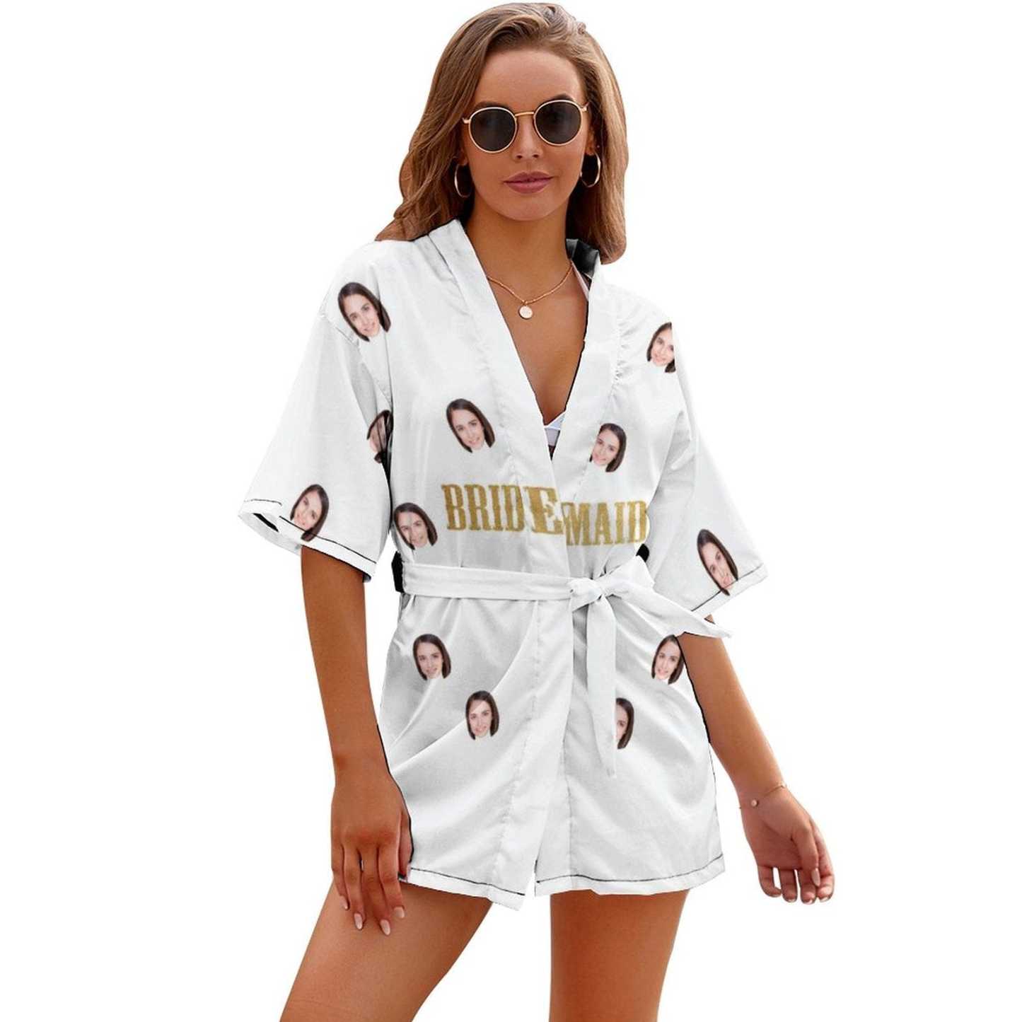 FacePajamas Pajama-2ML-SDS Bridesmaid(Style 2) / S #Bride Robe#For Wedding-Custom Face Unique Short Robe For Bride and Bridesmaids The Best Getting Ready Robes for Your Bridal Party