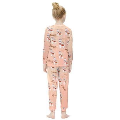 FacePajamas Pajama Cartoon Animals Pjs Custom Name Red Sleepwear Personalized Kids Long Sleeve Pajama Set