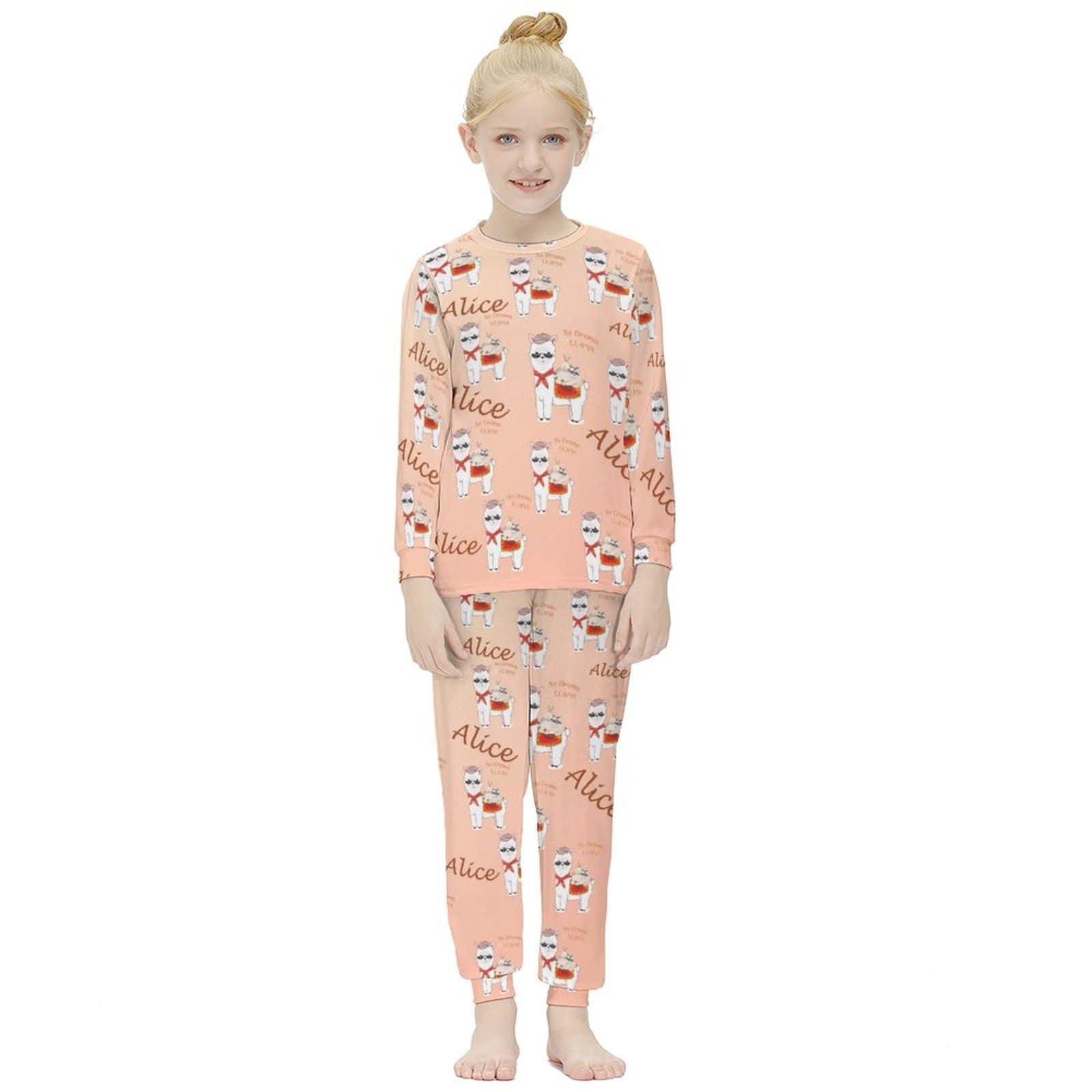 FacePajamas Pajama Cartoon Animals Pjs Custom Name Red Sleepwear Personalized Kids Long Sleeve Pajama Set