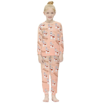 FacePajamas Pajama Cartoon Animals Pjs Custom Name Red Sleepwear Personalized Kids Long Sleeve Pajama Set
