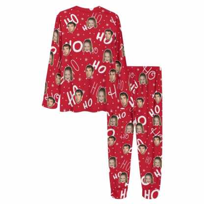 FacePajamas Pajama Copy of Custom Face Pajamas Personalized Christmas HO Women's Crew Neck Long Sleeve Pajama Set