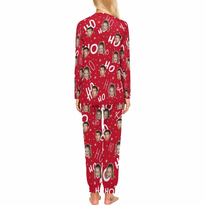 FacePajamas Pajama Copy of Custom Face Pajamas Personalized Christmas HO Women's Crew Neck Long Sleeve Pajama Set