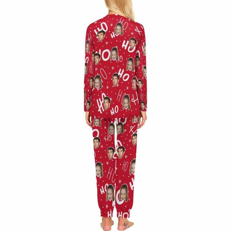 FacePajamas Pajama Copy of Custom Face Pajamas Personalized Christmas HO Women's Crew Neck Long Sleeve Pajama Set