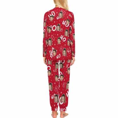 FacePajamas Pajama Copy of Custom Face Pajamas Personalized Christmas HO Women's Crew Neck Long Sleeve Pajama Set