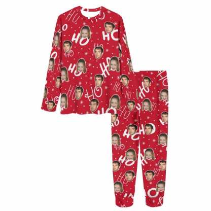 FacePajamas Pajama Copy of Custom Face Pajamas Personalized Christmas HO Women's Crew Neck Long Sleeve Pajama Set