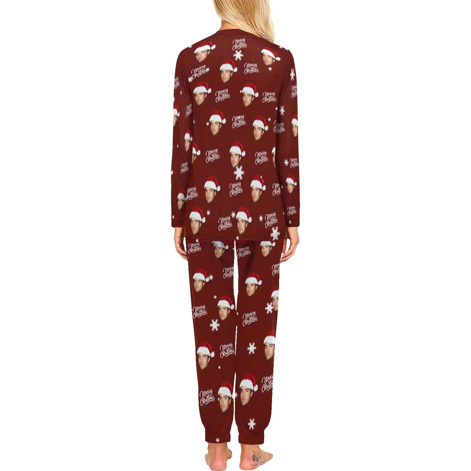 FacePajamas Copy of Custom Face Pajamas Personalized Merry Christmas Women's Crew Neck Long Sleeve Pajama Set