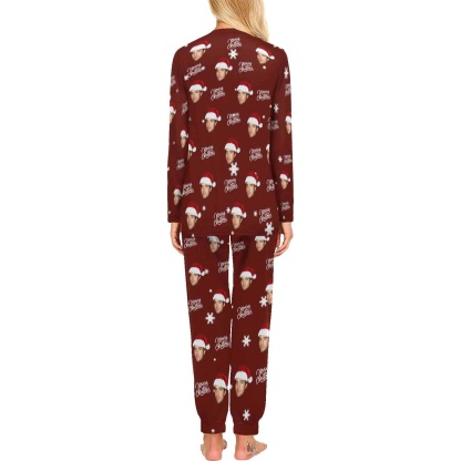FacePajamas Copy of Custom Face Pajamas Personalized Merry Christmas Women's Crew Neck Long Sleeve Pajama Set
