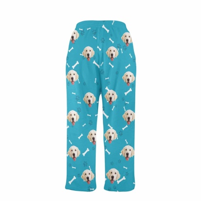 FacePajamas Pajama Shirt&Pants-Fleece Coral Fleece Pajama Trousers-Custom Face Dog Bone Paw Print Warm and Comfortable Sleepwear Long Pajama Pants For Men Women