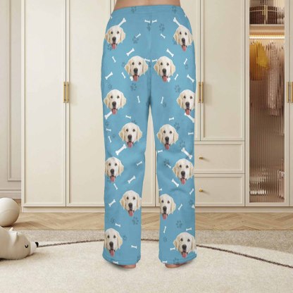 FacePajamas Pajama Shirt&Pants-Fleece Coral Fleece Pajama Trousers-Custom Face Dog Bone Paw Print Warm and Comfortable Sleepwear Long Pajama Pants For Men Women