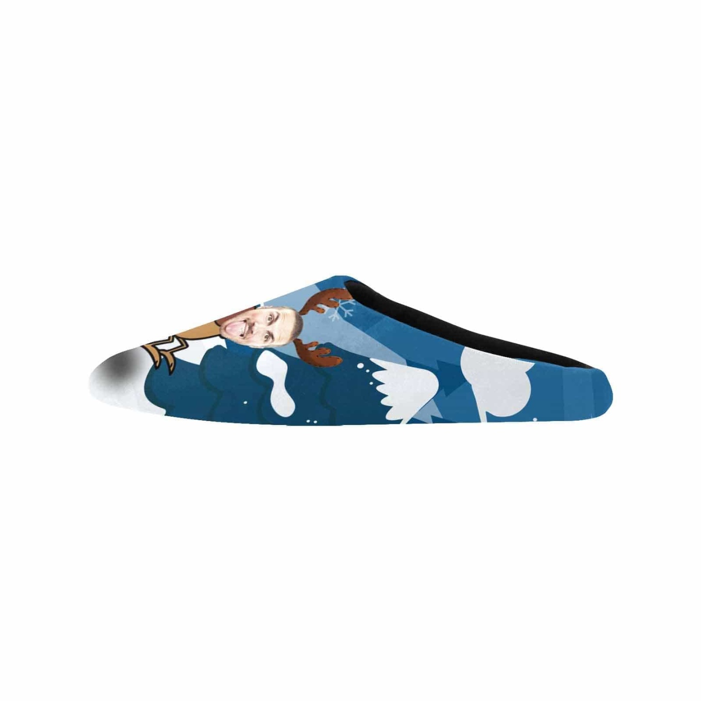 FacePajamas Slippers Couple Gift Blue Custom Face Christmas Sleigh All Over Print Personalized Non-Slip Cotton Slippers For Girlfriend Boyfriend