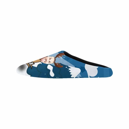 FacePajamas Slippers Couple Gift Blue Custom Face Christmas Sleigh All Over Print Personalized Non-Slip Cotton Slippers For Girlfriend Boyfriend