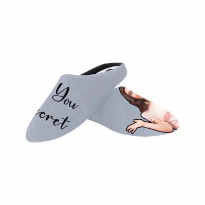 FacePajamas Slippers Couple Gift Grey Custom Photo&Text All Over Print Personalized Non-Slip Cotton Slippers For Girlfriend Boyfriend