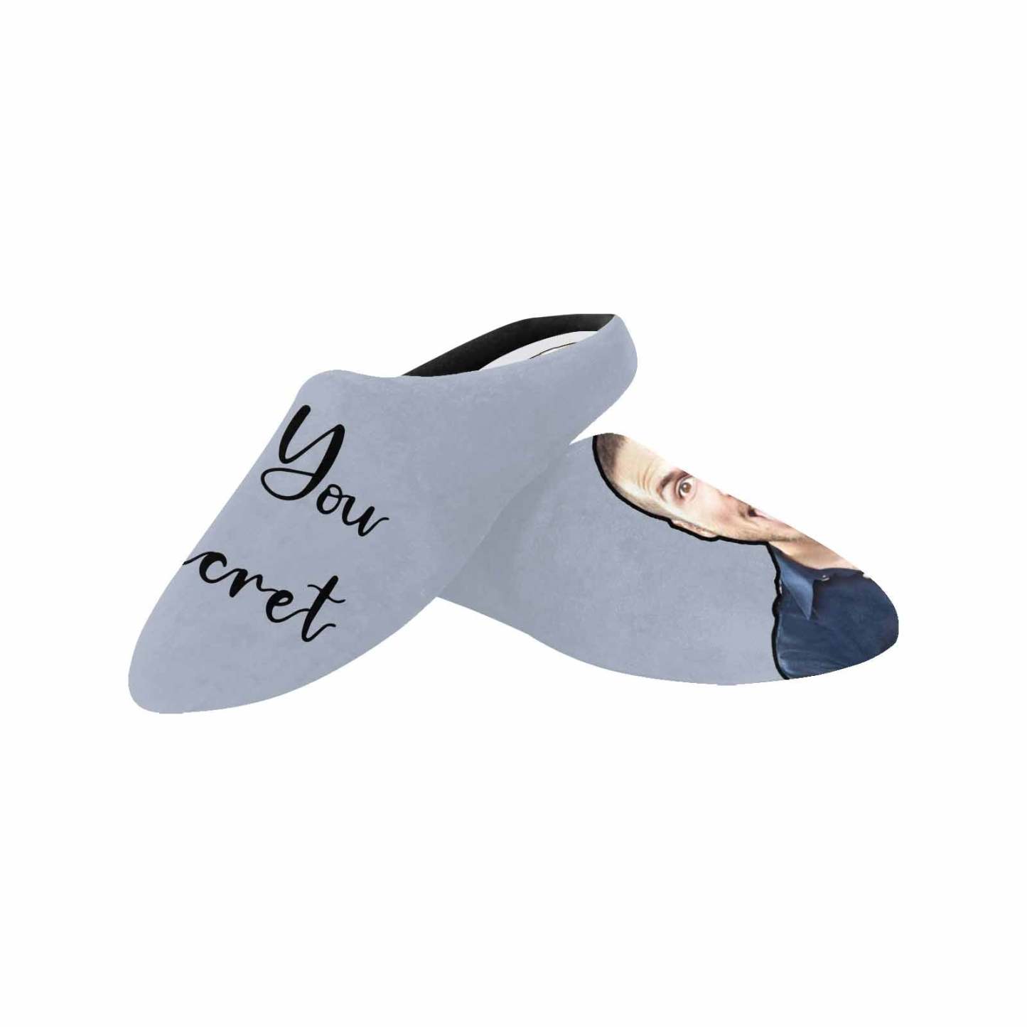 FacePajamas Slippers Couple Gift Grey Custom Photo&Text All Over Print Personalized Non-Slip Cotton Slippers For Girlfriend Boyfriend