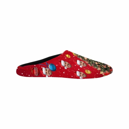 FacePajamas Slippers Couple Gift Red Custom Face Christmas Tree All Over Print Personalized Non-Slip Cotton Slippers For Girlfriend Boyfriend