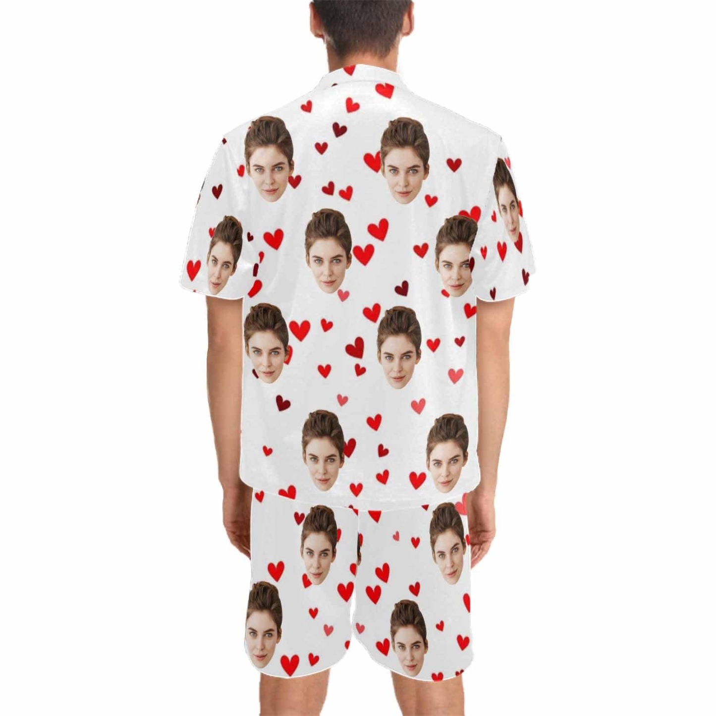 FacePajamas Pajama [Couple Pajamas] Custom Face Pajamas Red Love Summer Loungewear Personalized Couple Matching V-Neck Short Pajama Set