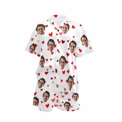 FacePajamas Pajama [Couple Pajamas] Custom Face Pajamas Red Love Summer Loungewear Personalized Couple Matching V-Neck Short Pajama Set