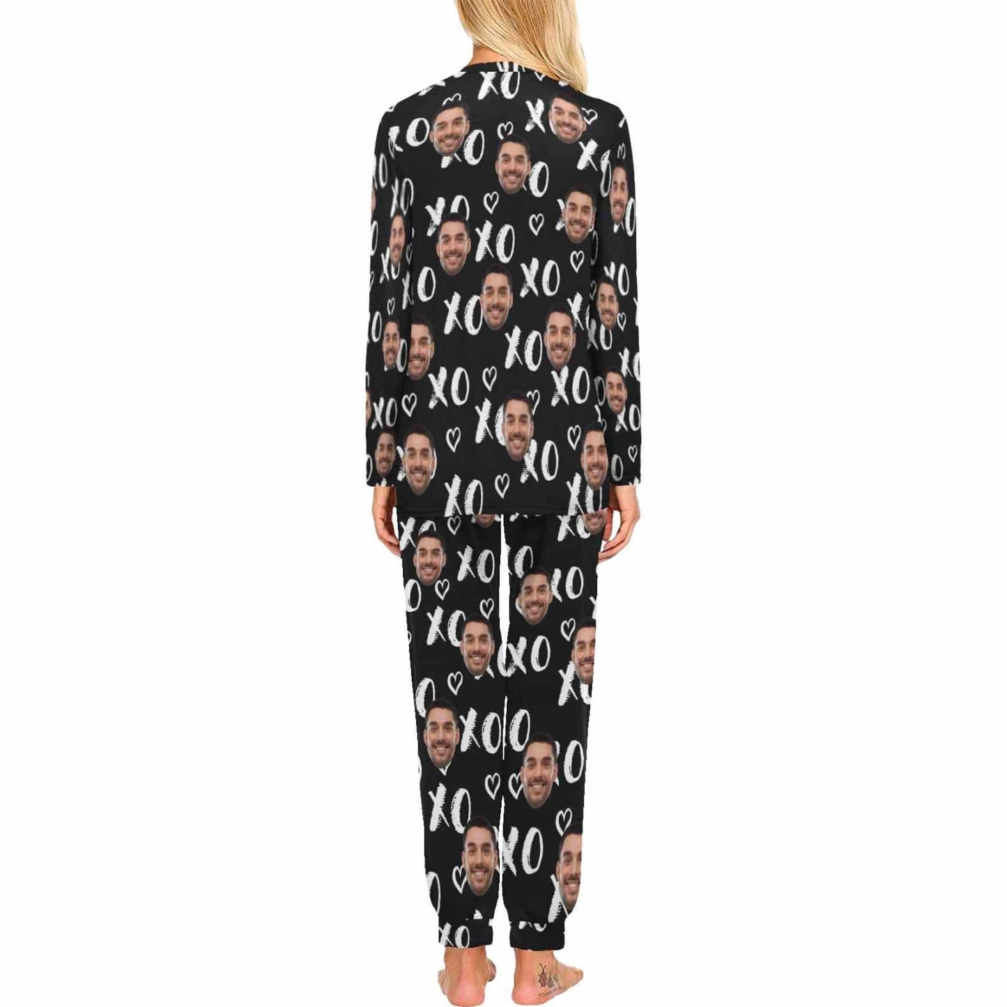 FacePajamas Pajama Couple Sleepwear Custom Face XO Black Couple Matching Pajamas Personalized Photo Pajama Set for Boyfriend