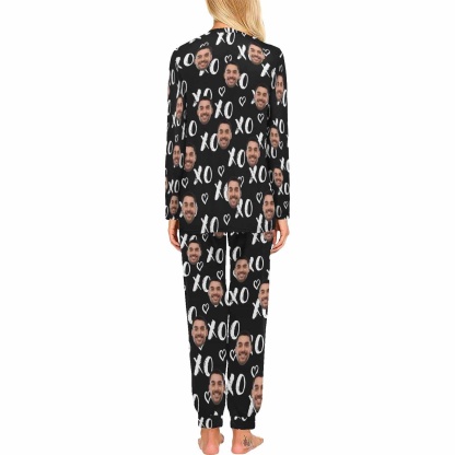 FacePajamas Pajama Couple Sleepwear Custom Face XO Black Couple Matching Pajamas Personalized Photo Pajama Set for Boyfriend