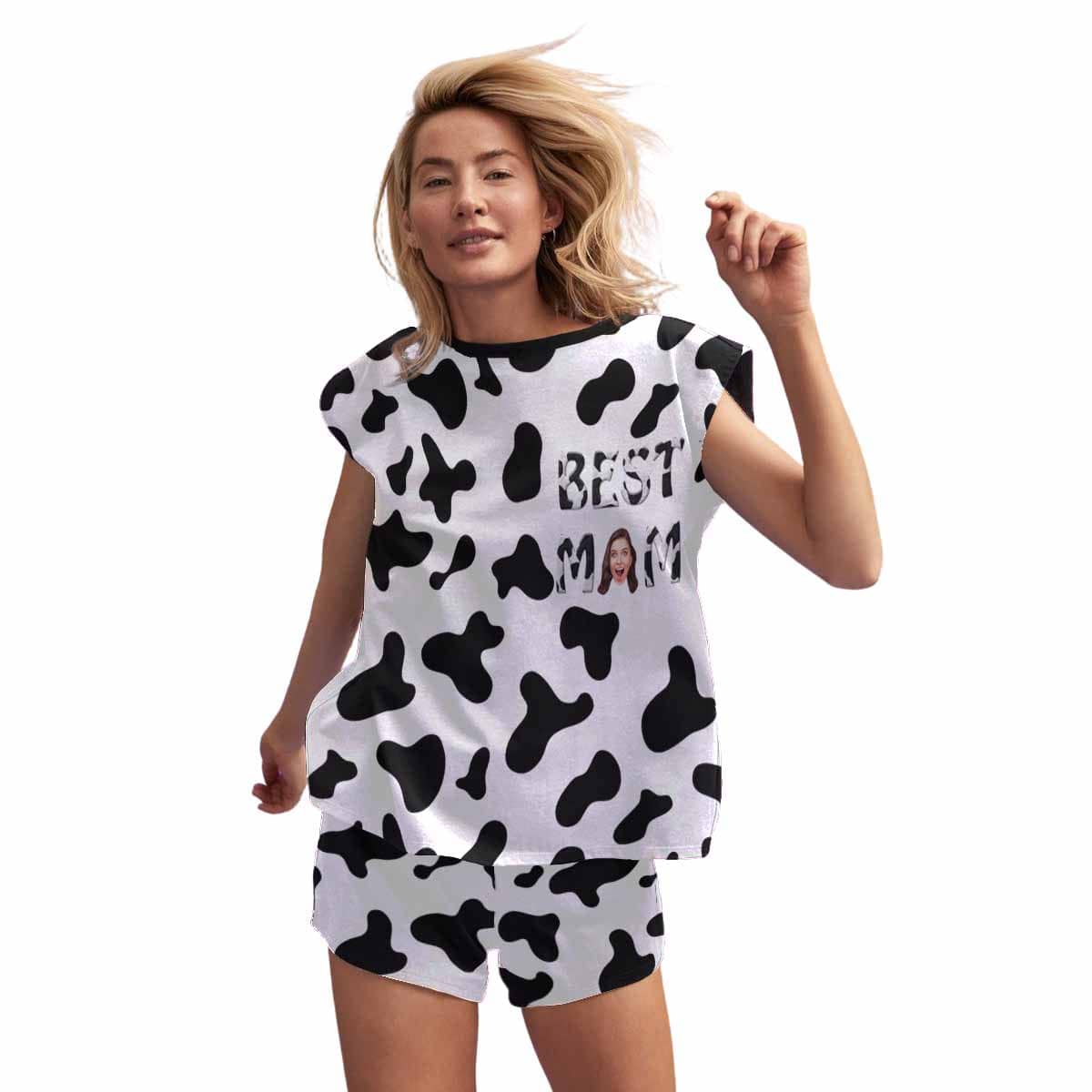 FacePajamas Pajama Crew Neck / S [Special Sale] Custom Face Best MOM Women's V-Neck Short Pajama Set Mother's Day & Birthday Gift