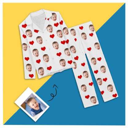 FacePajamas Pajama Custom Baby Face Pajamas Heart Sleepwear Personalized Women's Slumber Party Long Pajama Set