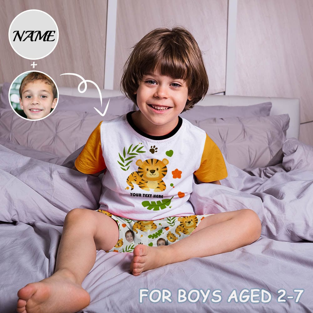 FacePajamas Pajama Custom Baby Pjs Face&Name Little Tiger Sleepwear Personalized Little Kids' Short Pajama Set