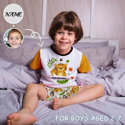FacePajamas Pajama Custom Baby Pjs Face&Name Little Tiger Sleepwear Personalized Little Kids' Short Pajama Set