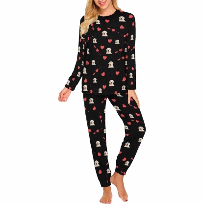 FacePajamas Custom Black Women's Long Crew Neck Pajama Set Valentine's Day with My Special Sweetheart