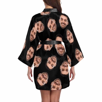 FacePajamas Pajama Custom Boyfriend Face Black Background Women's Short Pajamas Funny Personalized Photo Pajamas Kimono Robe