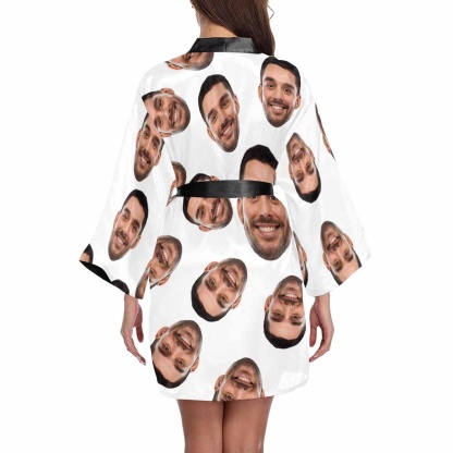 FacePajamas Pajama Custom Boyfriend Face Black Background Women's Short Pajamas Funny Personalized Photo Pajamas Kimono Robe
