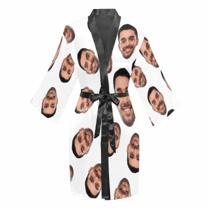 FacePajamas Pajama Custom Boyfriend Face Black Background Women's Short Pajamas Funny Personalized Photo Pajamas Kimono Robe