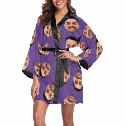 FacePajamas Pajama Custom Boyfriend Face Black Background Women's Short Pajamas Funny Personalized Photo Pajamas Kimono Robe