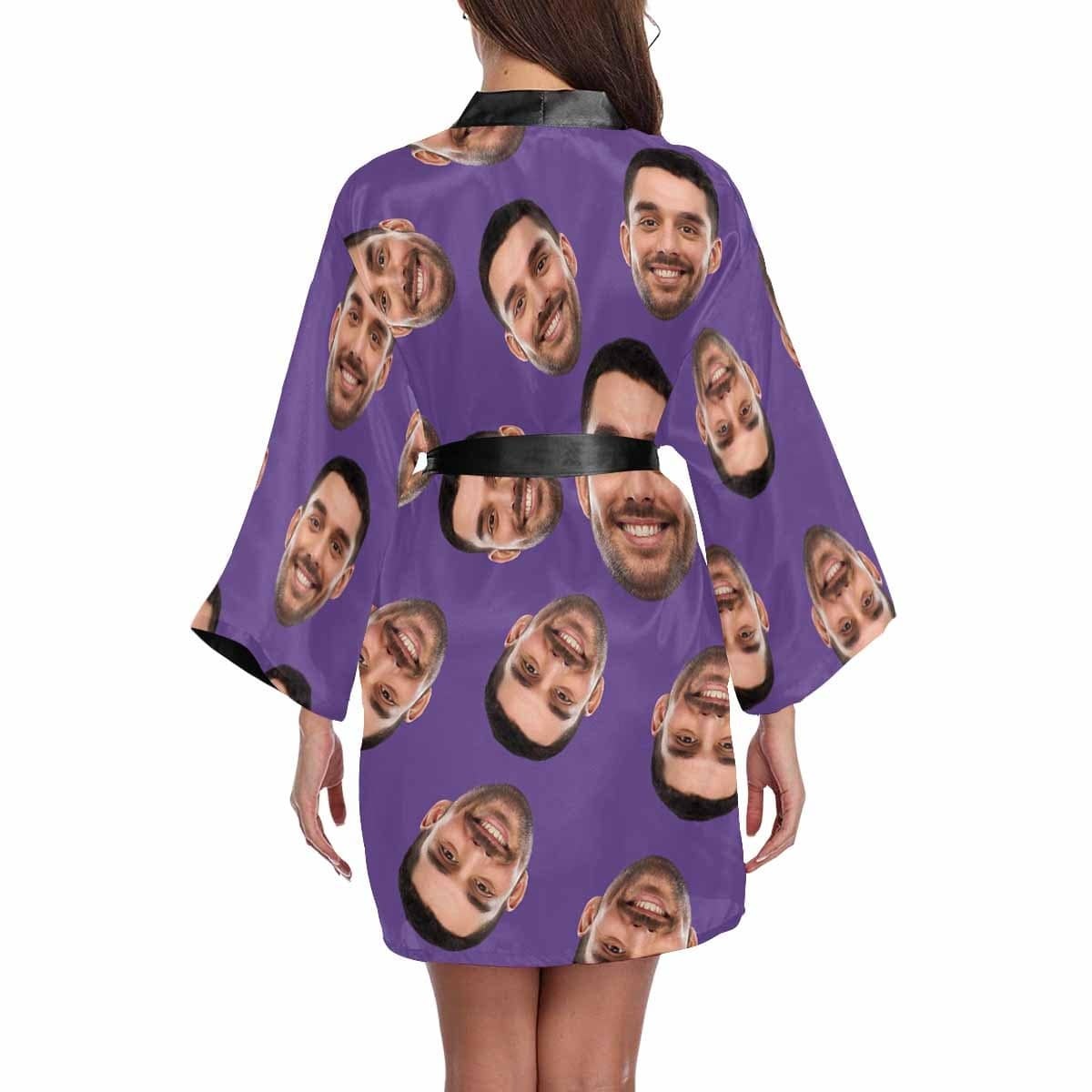 FacePajamas Pajama Custom Boyfriend Face Black Background Women's Short Pajamas Funny Personalized Photo Pajamas Kimono Robe